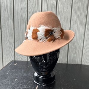 Vintage Lancaster Wool Fedora Hat Feather Trim MINT Boho Western 22"